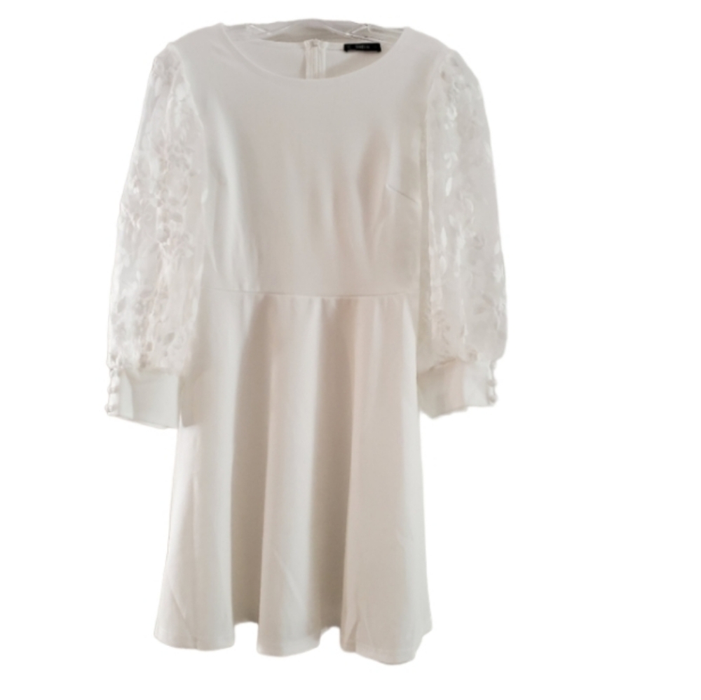 White Long Sleeve Lace Sleeve Dress  M  NEW
